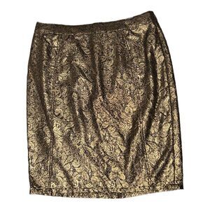 NEW Halogen Pencil Skirt Metallic Gold Black Short Lace Vintage Womens 12
